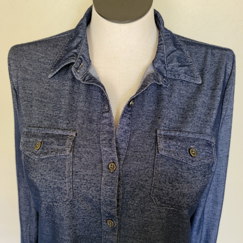 Chambray Style Button Down Rayon Blend - Picture 3 of 12